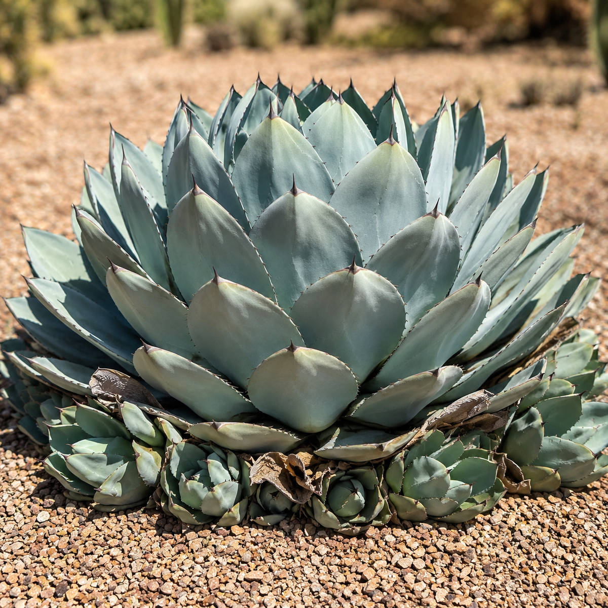 Agave parryi truncata plant highlighting its blue-gray foliage and compact symmetrical growth.