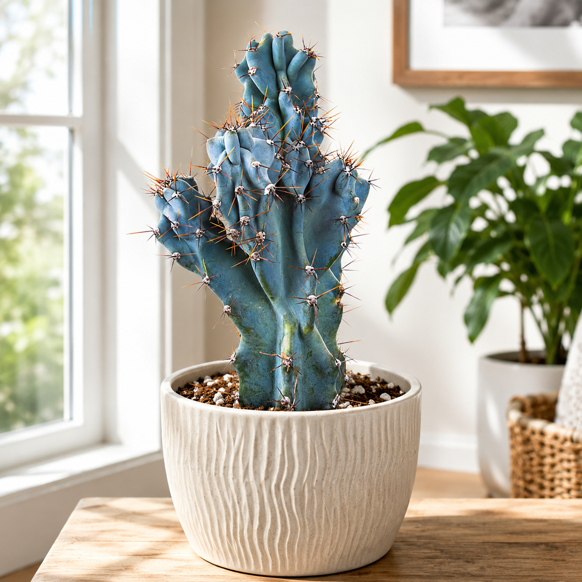 Curiosity Cactus live plant with irregular blue-green monstrose growth.
