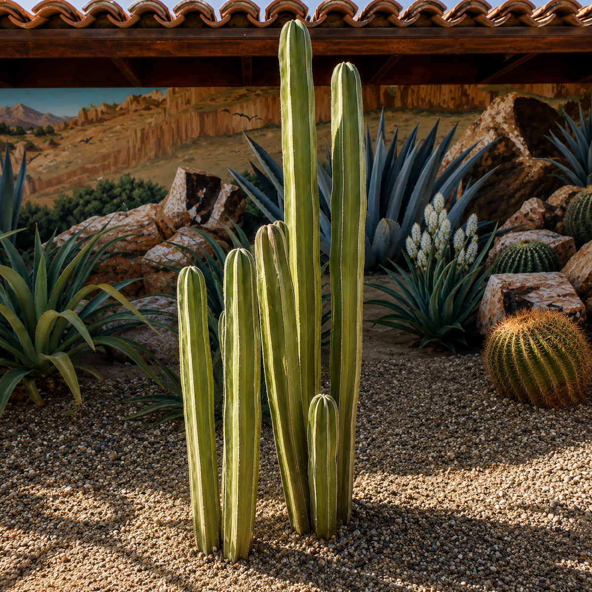 Mexican Fence Post Cactus live specimen showing straight ribbed columns and clean architectural growth.