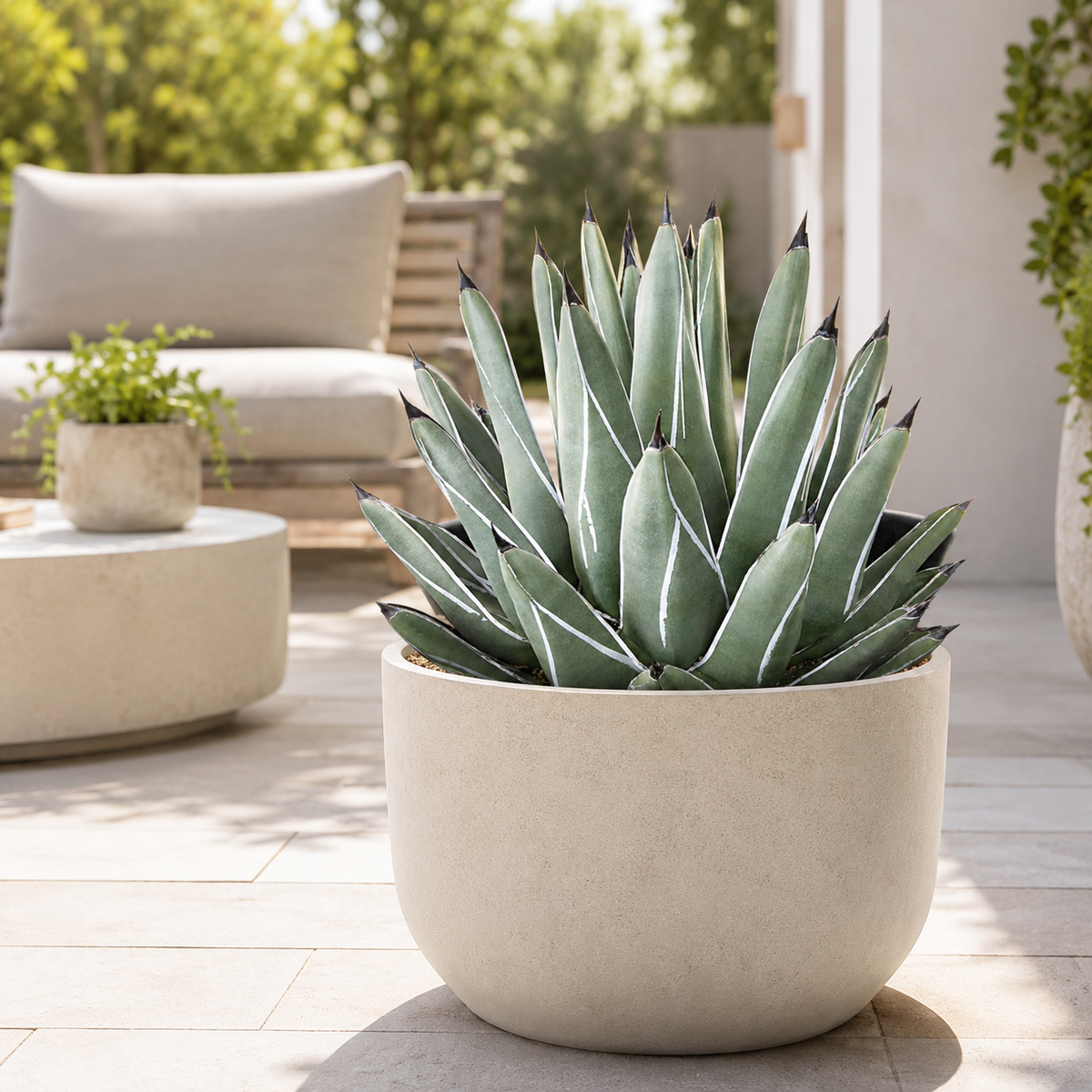 King Ferdinand Agave specimen showing dense architectural foliage and sharp leaf tips.