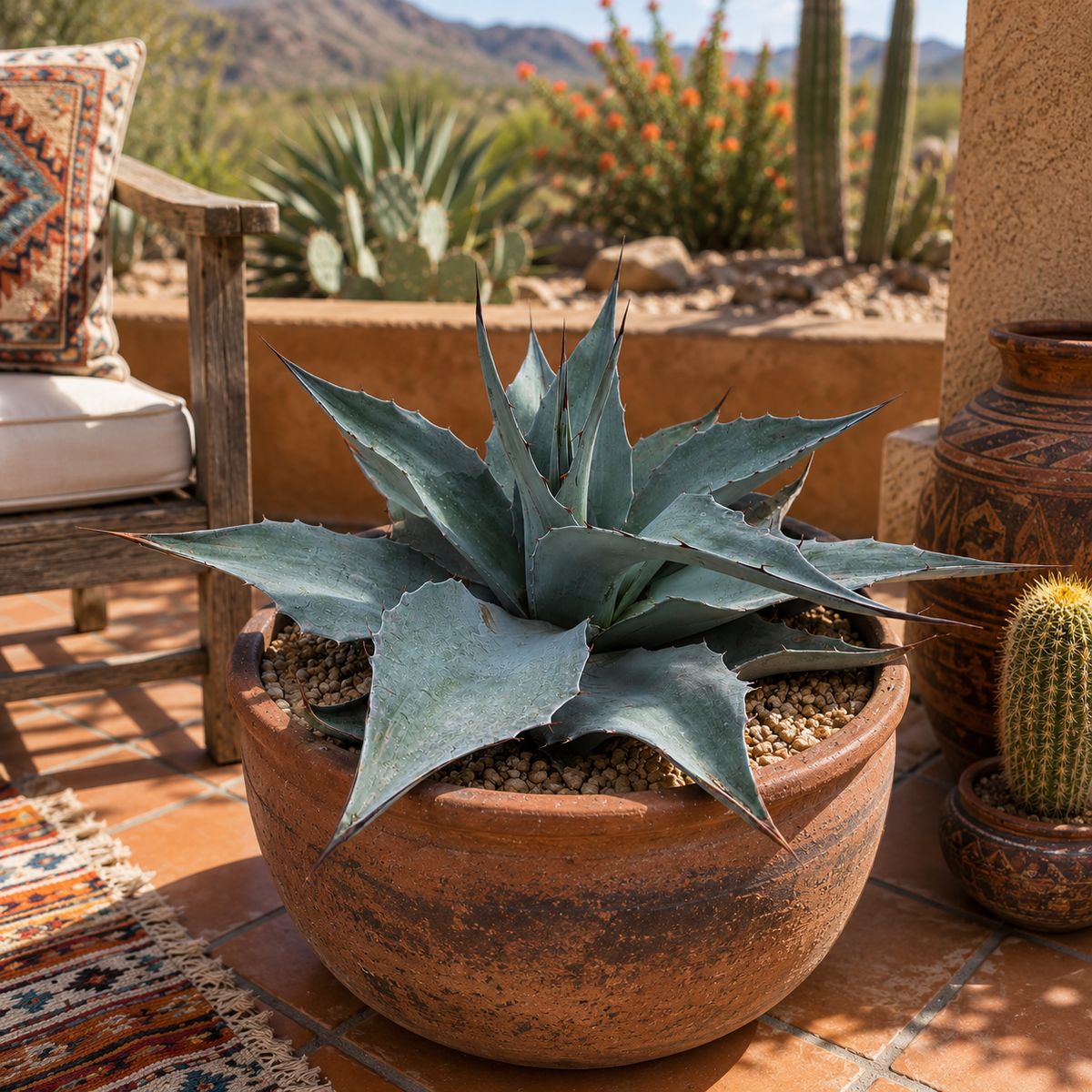 Live Whale's Tongue Agave with broad sculptural blue-gray foliage and rounded leaf shape.