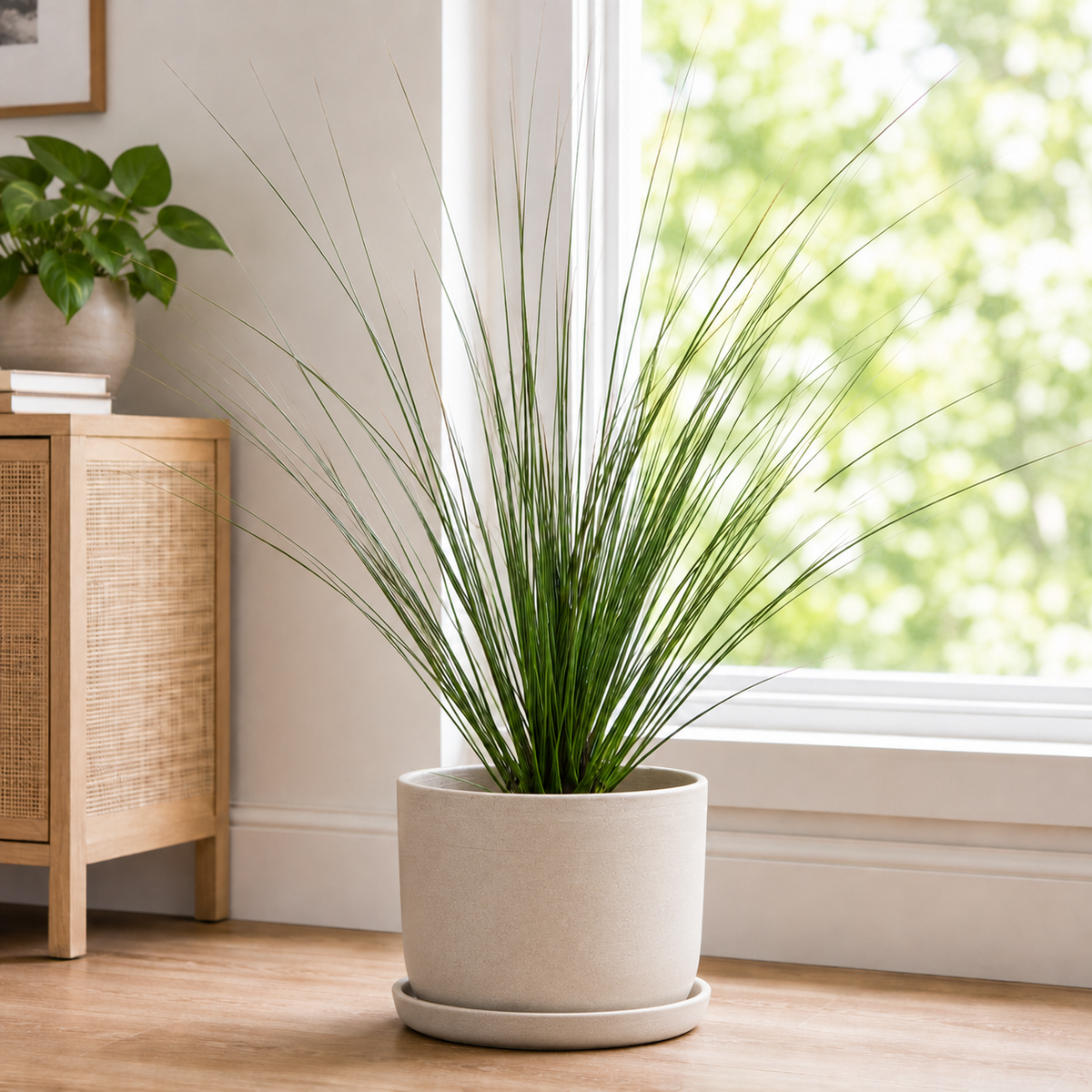 Mexican Grass Tree live plant with a dense fountain of long narrow green leaves.