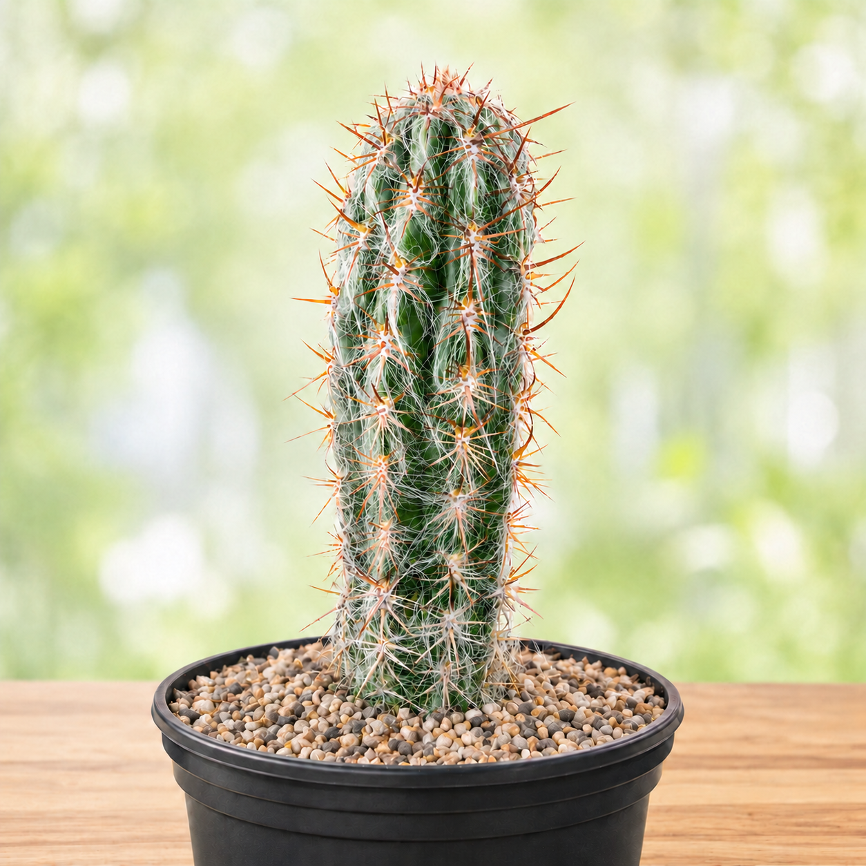 Old Man of the Andes Cactus live plant with upright columns covered in dense white hairs and spines.