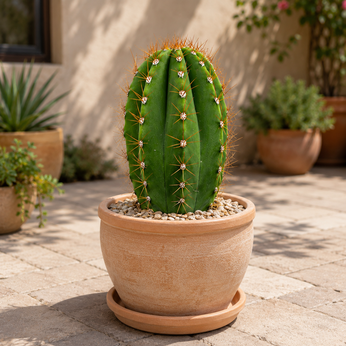 Live South American Saguaro cactus with architectural green columnar growth and spines.