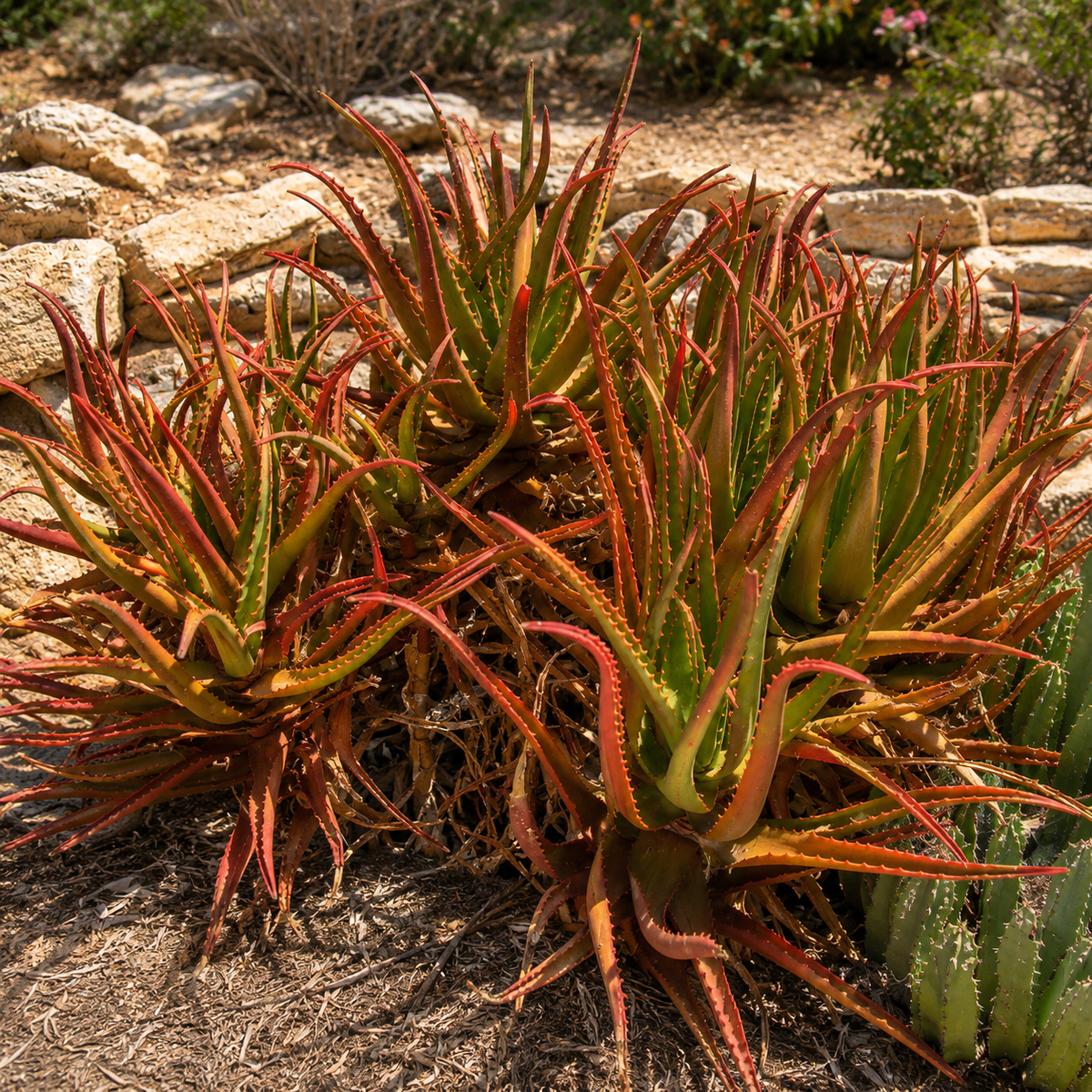 Live Aloe cameronii showing mature rosette growth and warm red-green leaf color.