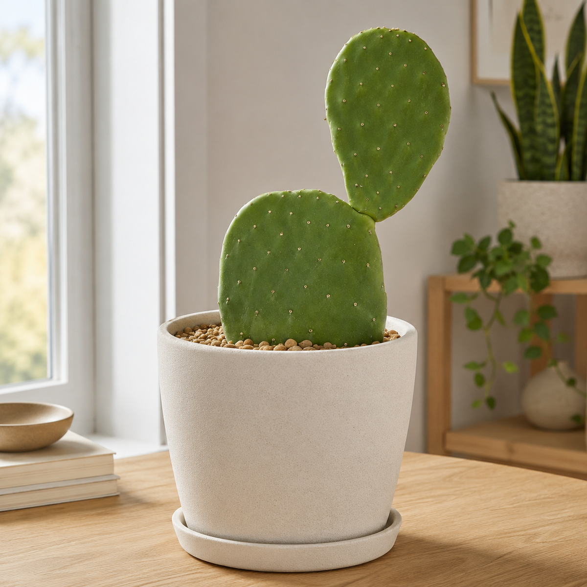 Nopal Prickly Pear specimen showing smooth green Opuntia pads and strong branching form.