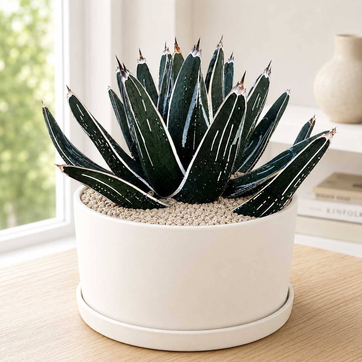 Agave pintilla specimen showing sculptural layered foliage and strong terminal spines.