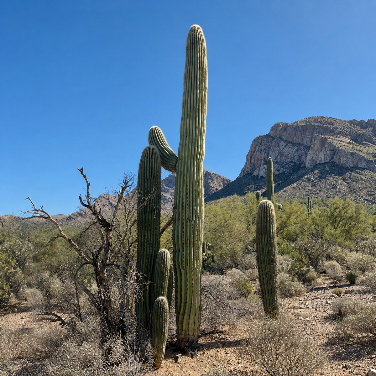 Live Saguaro Cactus (Carnegiea gigantea) with classic upright Sonoran Desert form.