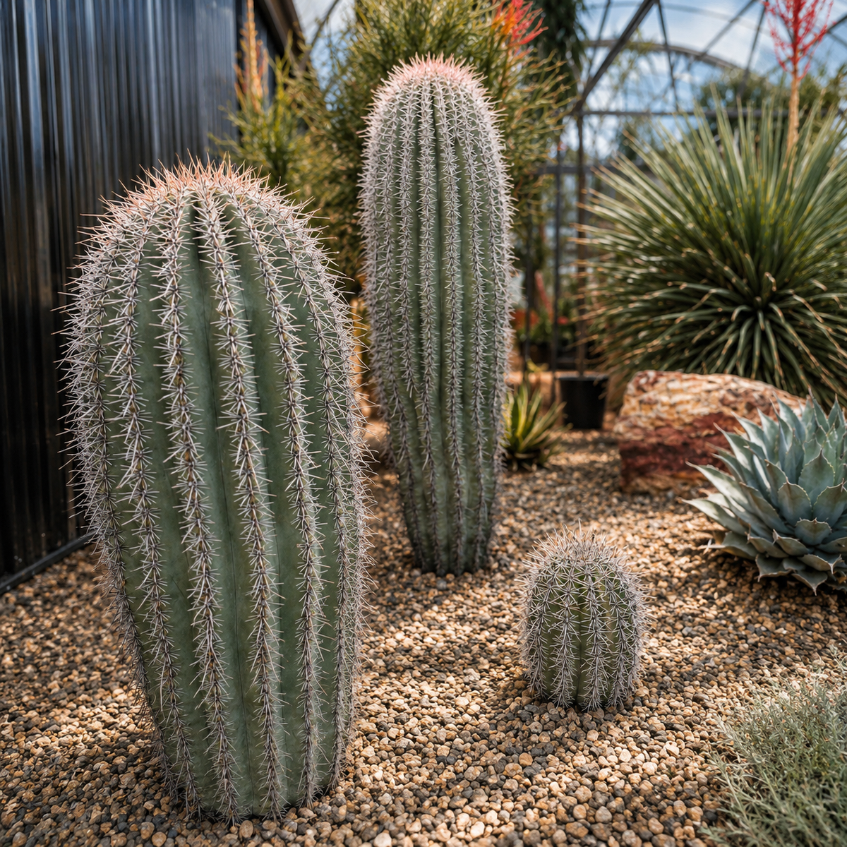 Saguaro Cactus live specimen showing vertical ribs and dense protective spines.