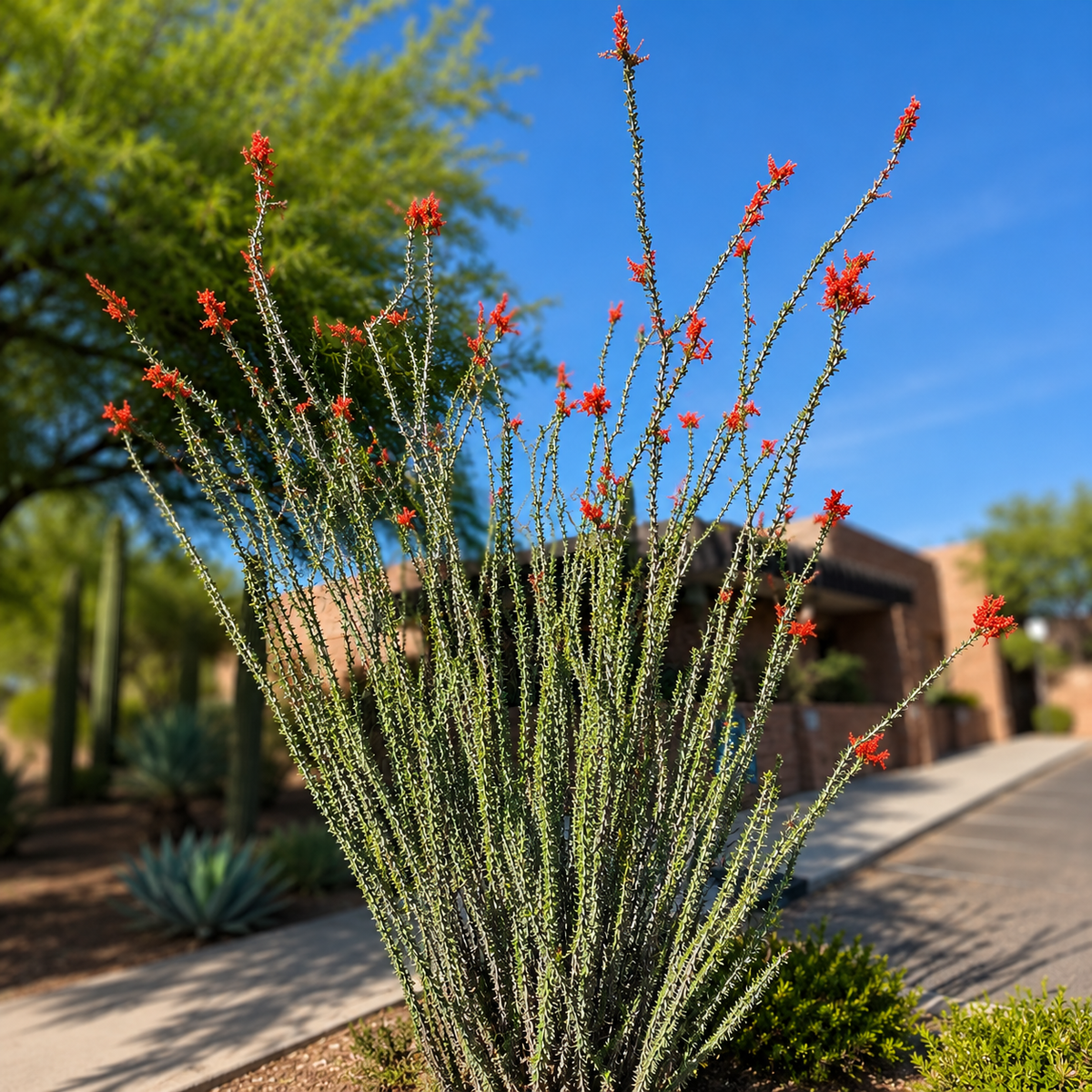 Ocotillo specimen showing narrow upright stems and characteristic open desert form.